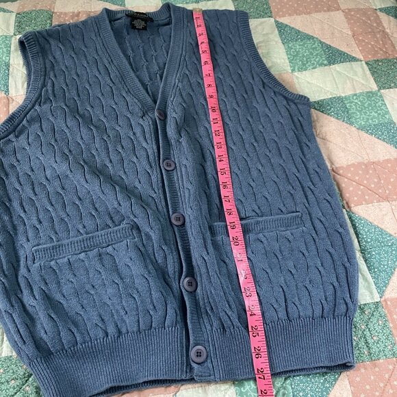 Vintage Tosani Sweater Vest Mens Grandpa Blue Knit Made in Canada Textured Prep - Picture 6 of 7